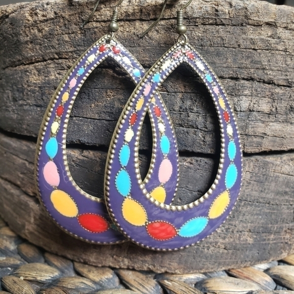 Vintage Colourful Enamel Earrings - Picture 2 of 8